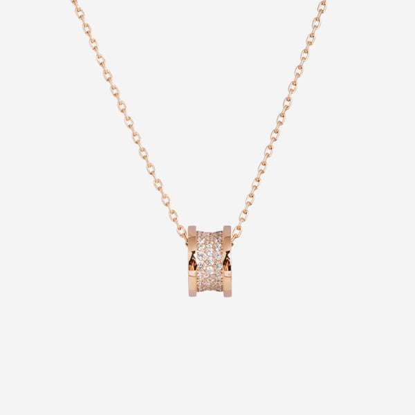 Lumina Zirconia White Barrel Pendant in Rose Gold Chain Necklace