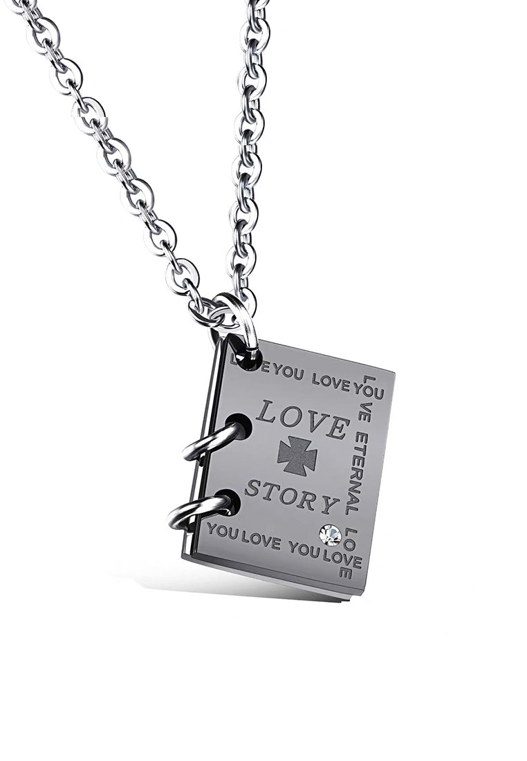 Love Story Book Pendant Chain Necklace for Couple