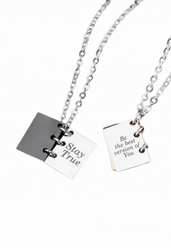 Love Story Book Pendant Chain Necklace Couple Set