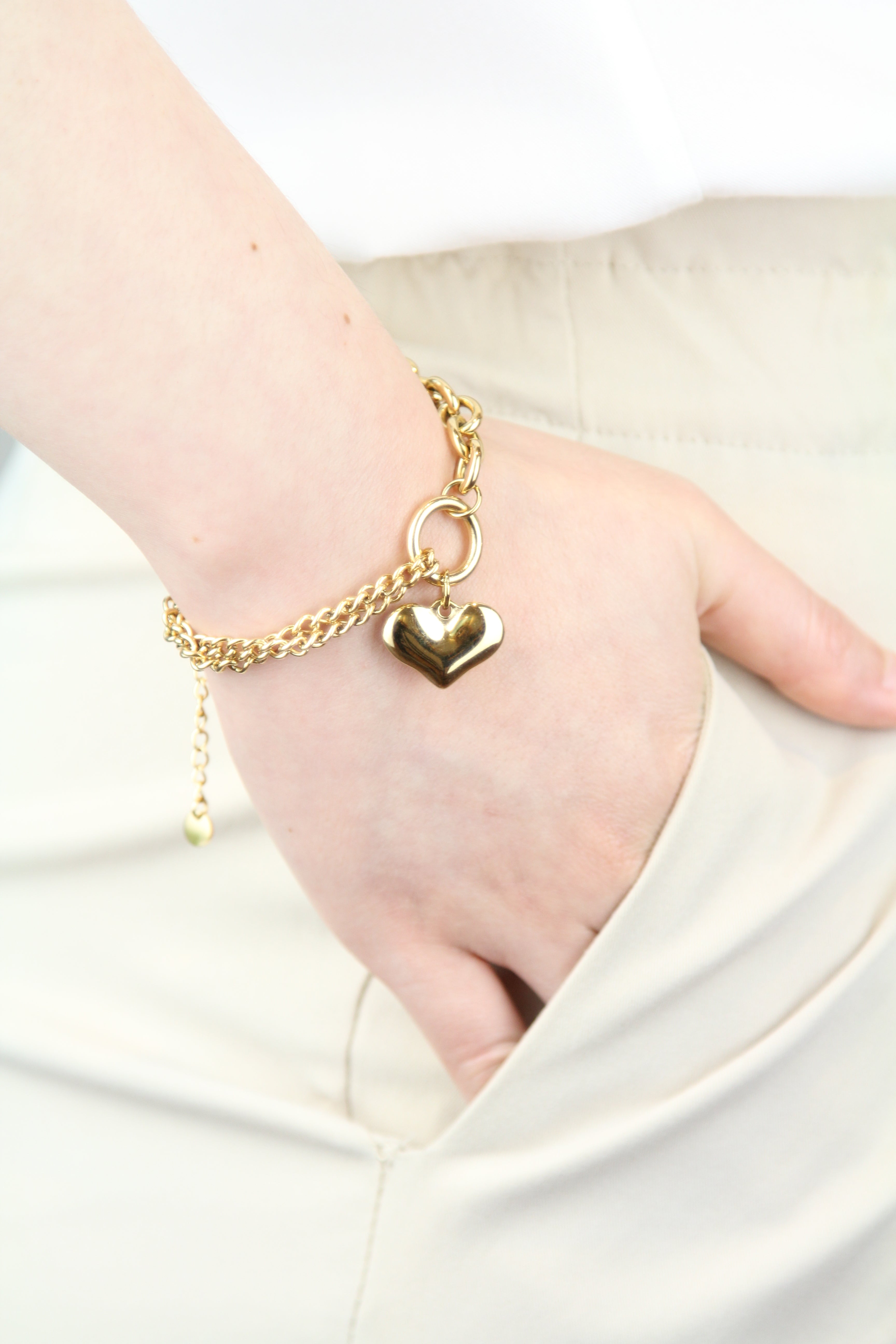 Saint Heart Engravable Pendant on Multi Chain Link Bracelet
