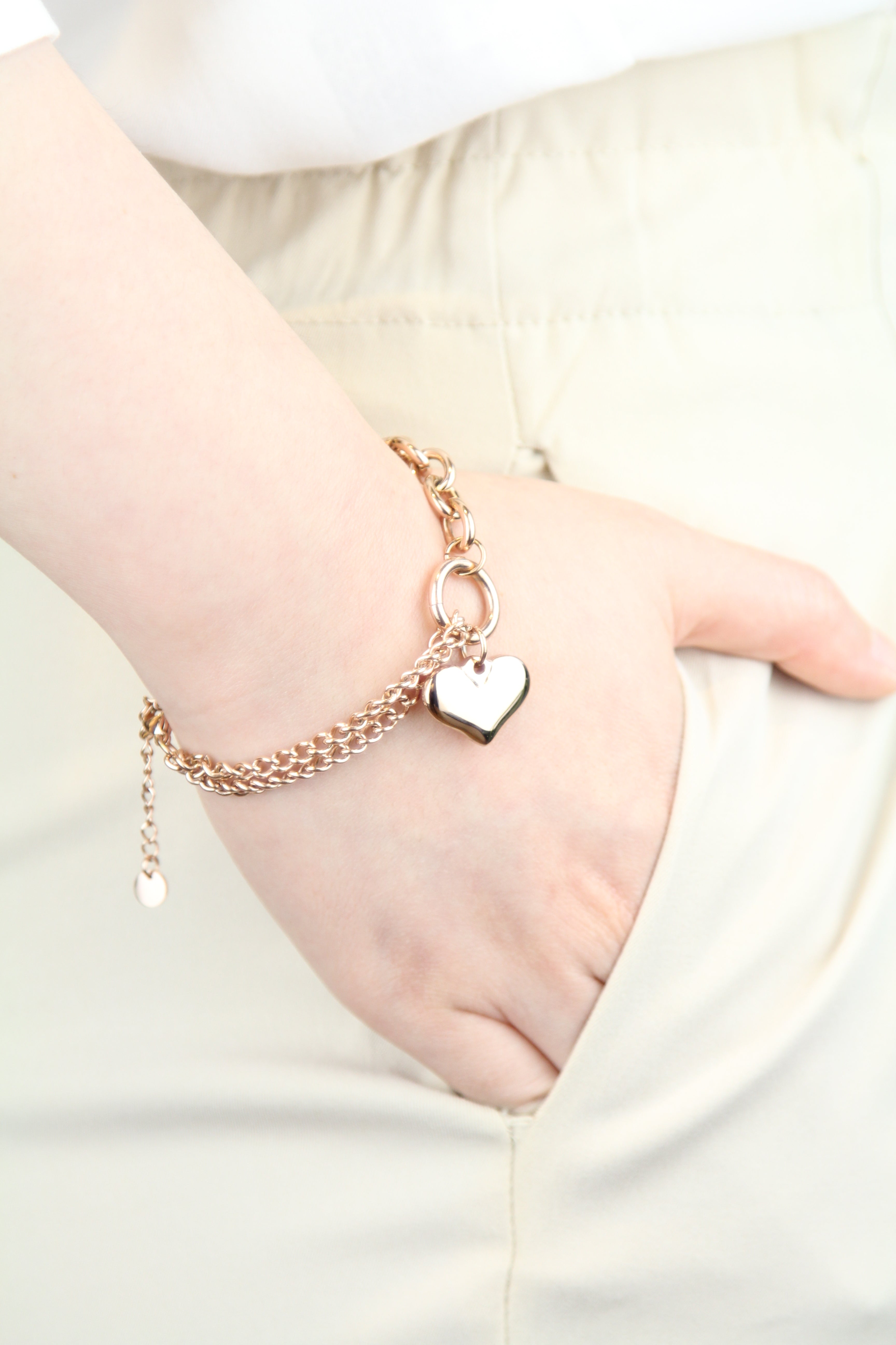 Saint Heart Engravable Pendant on Multi Chain Link Bracelet