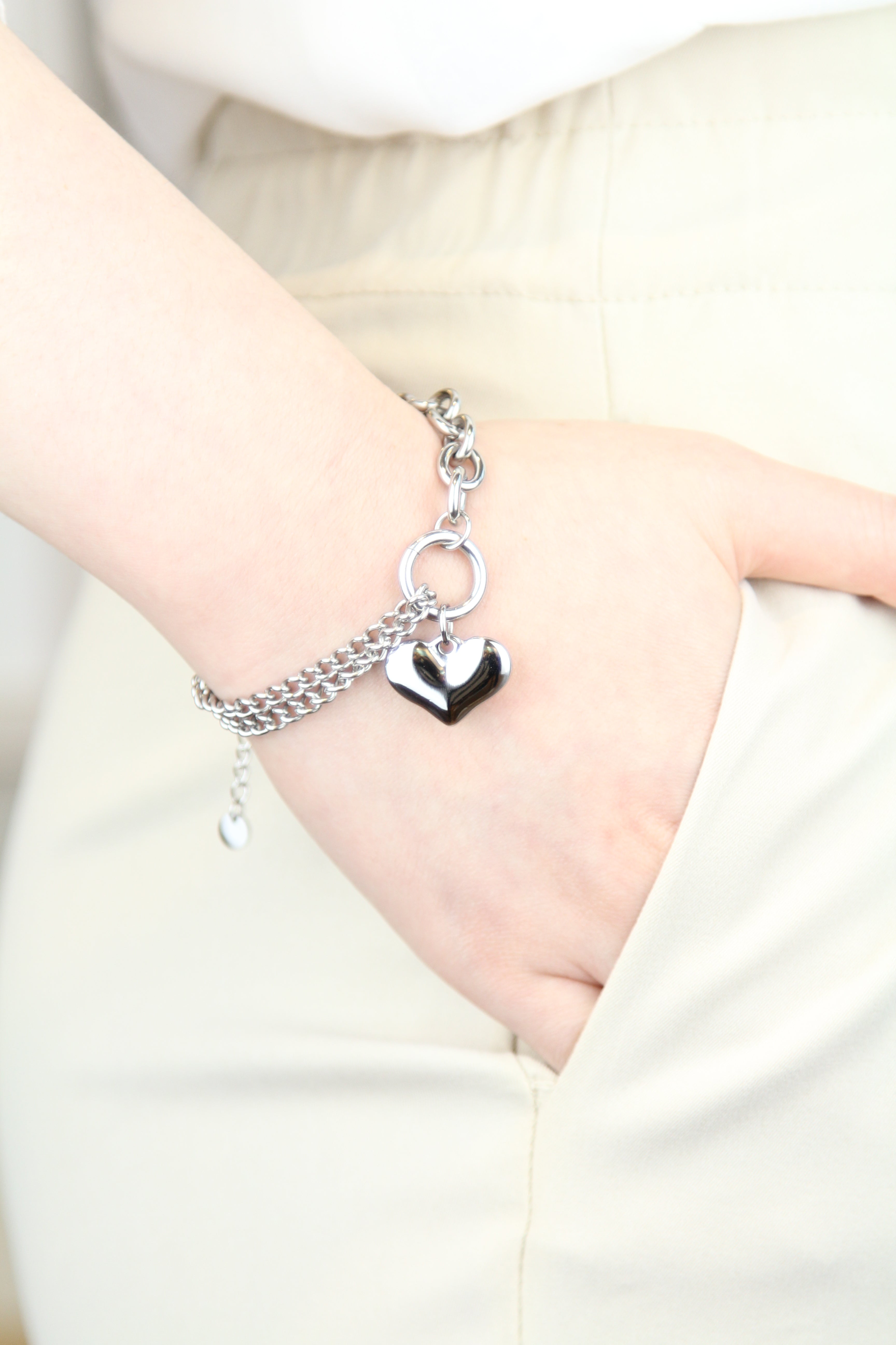 Saint Heart Engravable Pendant on Multi Chain Link Bracelet