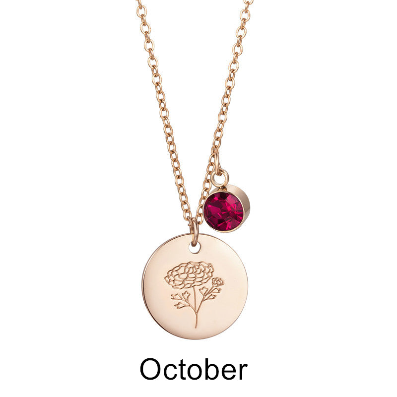 Birth Month by Flower and Color Pendant Chain Necklace in Rose Gold