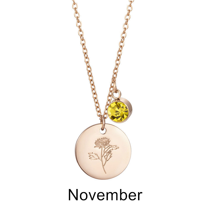 Birth Month by Flower and Color Pendant Chain Necklace in Rose Gold