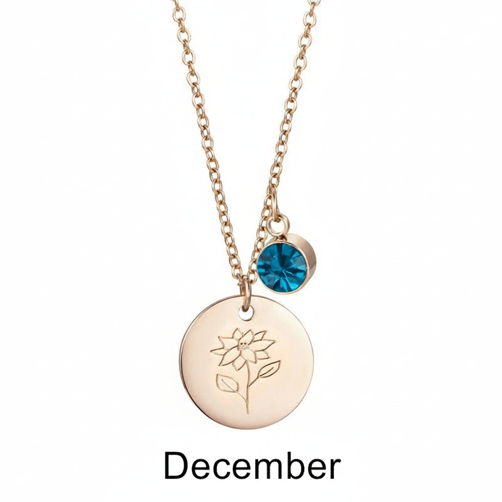 Birth Month by Flower and Color Pendant Chain Necklace in Rose Gold