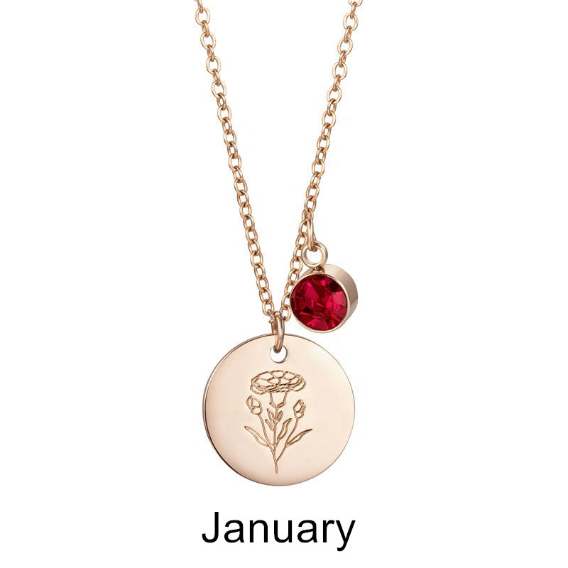 Birth Month by Flower and Color Pendant Chain Necklace in Rose Gold