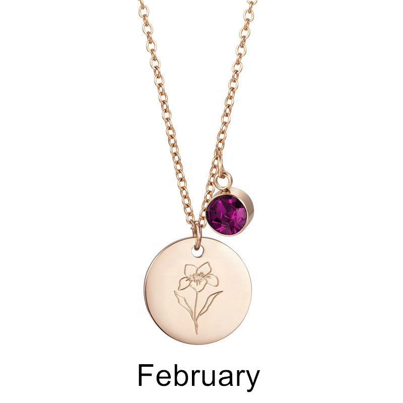 Birth Month by Flower and Color Pendant Chain Necklace in Rose Gold