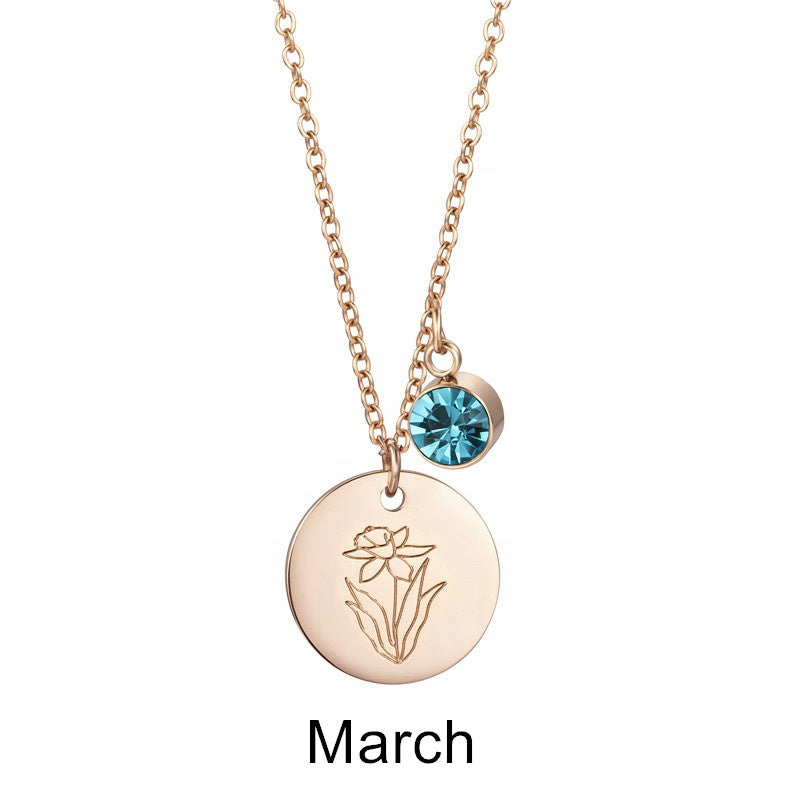 Birth Month by Flower and Color Pendant Chain Necklace in Rose Gold