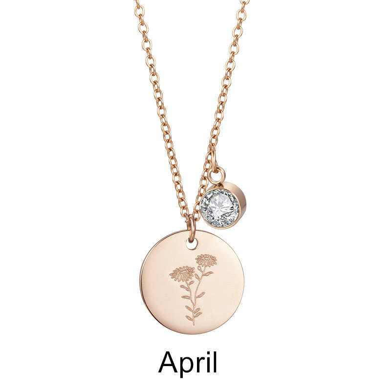 Birth Month by Flower and Color Pendant Chain Necklace in Rose Gold