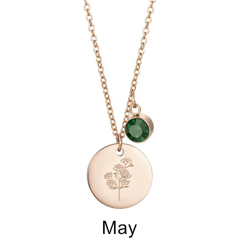 Birth Month by Flower and Color Pendant Chain Necklace in Rose Gold