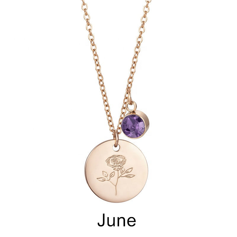 Birth Month by Flower and Color Pendant Chain Necklace in Rose Gold