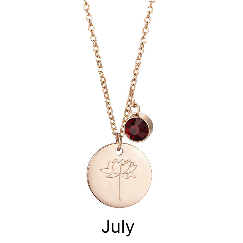 Birth Month by Flower and Color Pendant Chain Necklace in Rose Gold