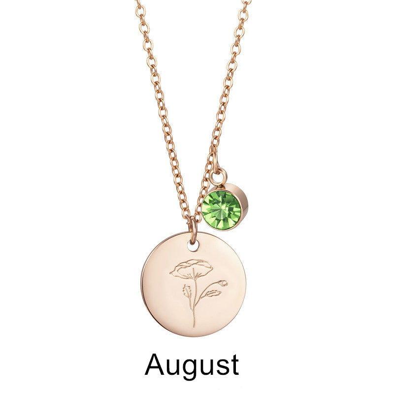 Birth Month by Flower and Color Pendant Chain Necklace in Rose Gold