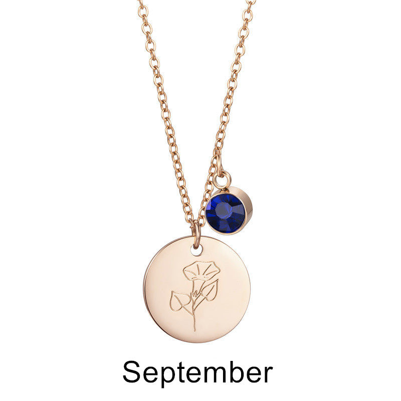 Birth Month by Flower and Color Pendant Chain Necklace in Rose Gold