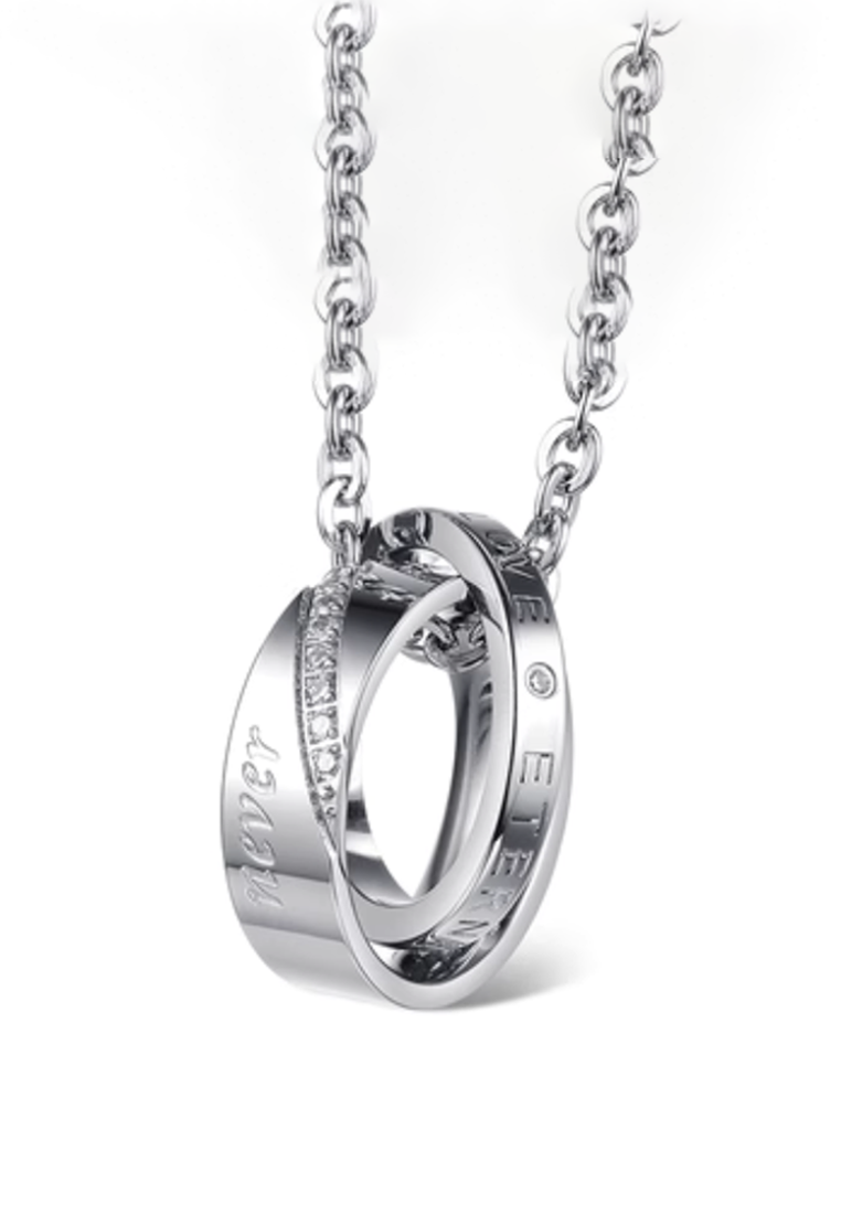 Never Change Interlocking Ring Pendant on Chain Necklace in Silver
