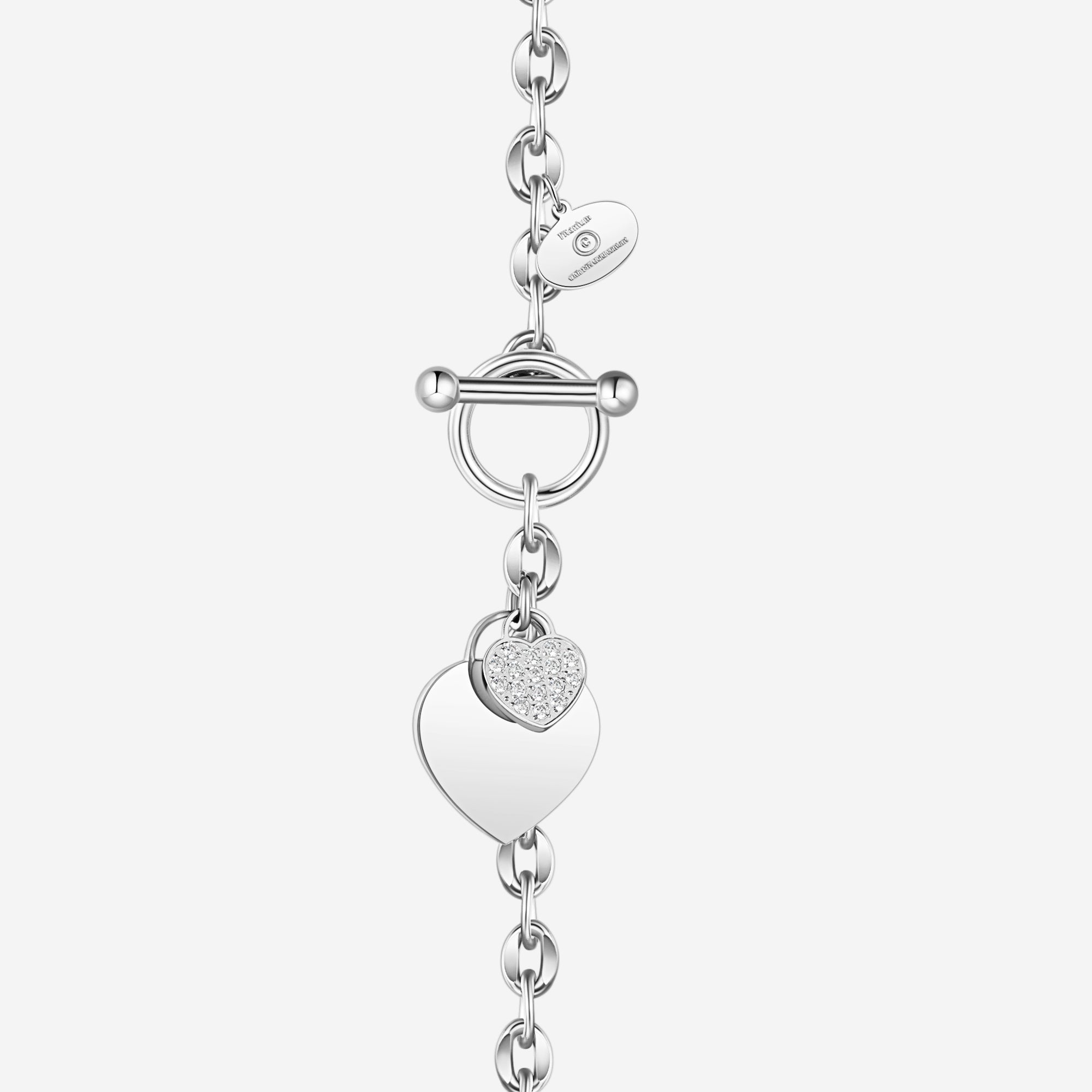 La Devotion CZ Heart Tag Pendant Toggle Clasp Bracelet