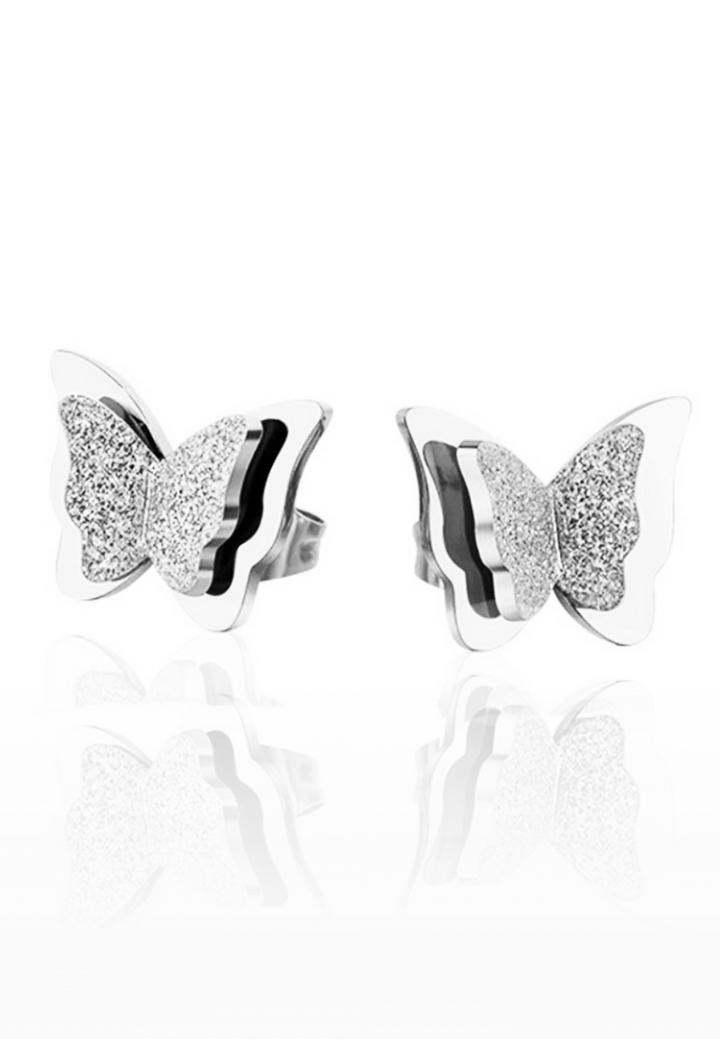Queen Alexandra Double Frosted Butterfly Stud Earrings