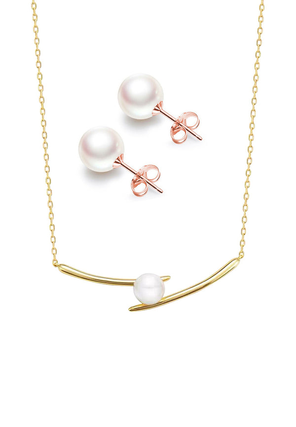 Raina Pearl Pendant Chain Necklace with Pearl Blanch Earring Gift Bundle