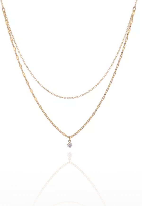 Renala Hexagon Pendant Double Layer Chain Necklace in Gold