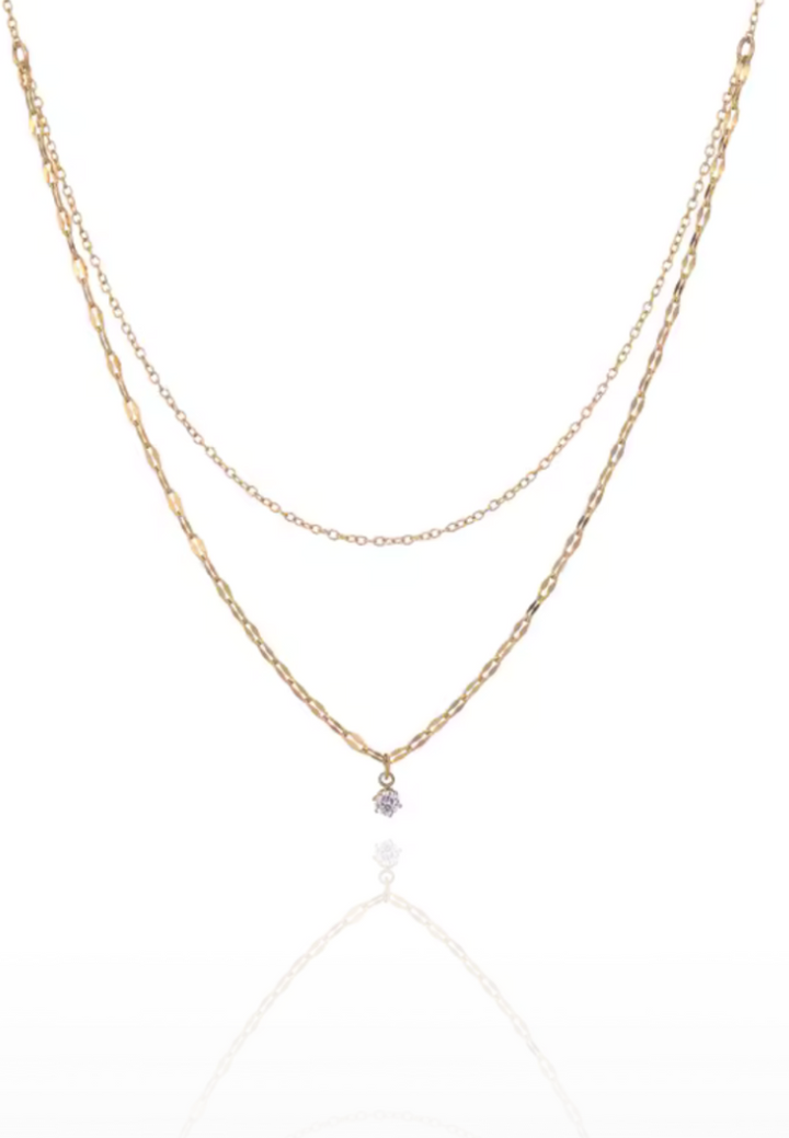 Renala Hexagon Pendant Double Layer Chain Necklace in Gold