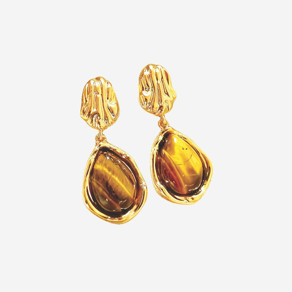 Umber Ornate Drop Earrings in Gold