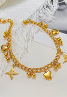 Regina Love Heart & Butterfly Engravable Pendant Titanium Gold Chain Anklet
