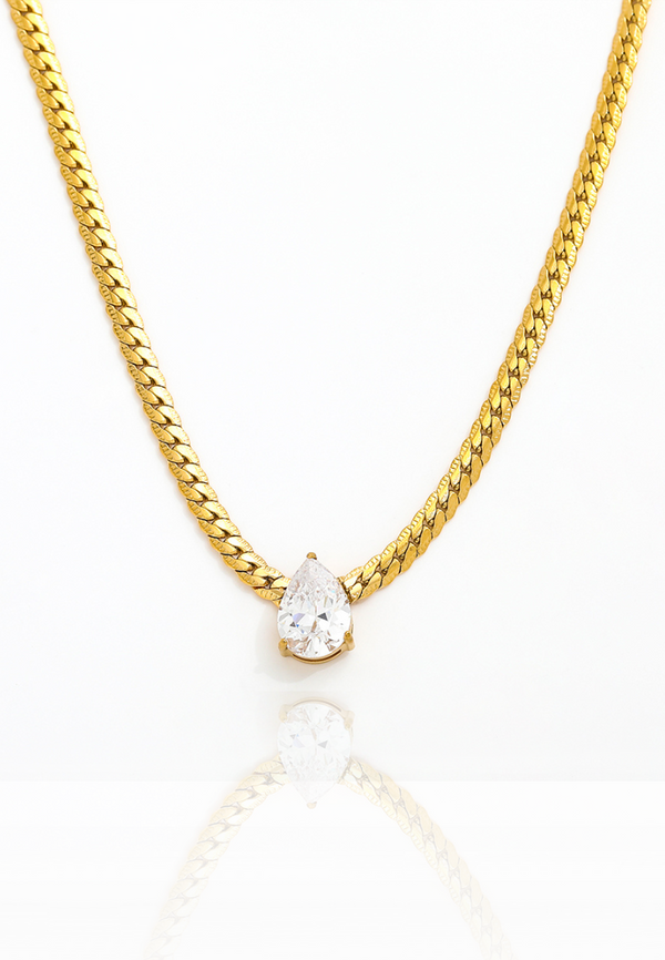 Zuriel Cubic Zirconia Pendant Snake Chain Necklace in Gold