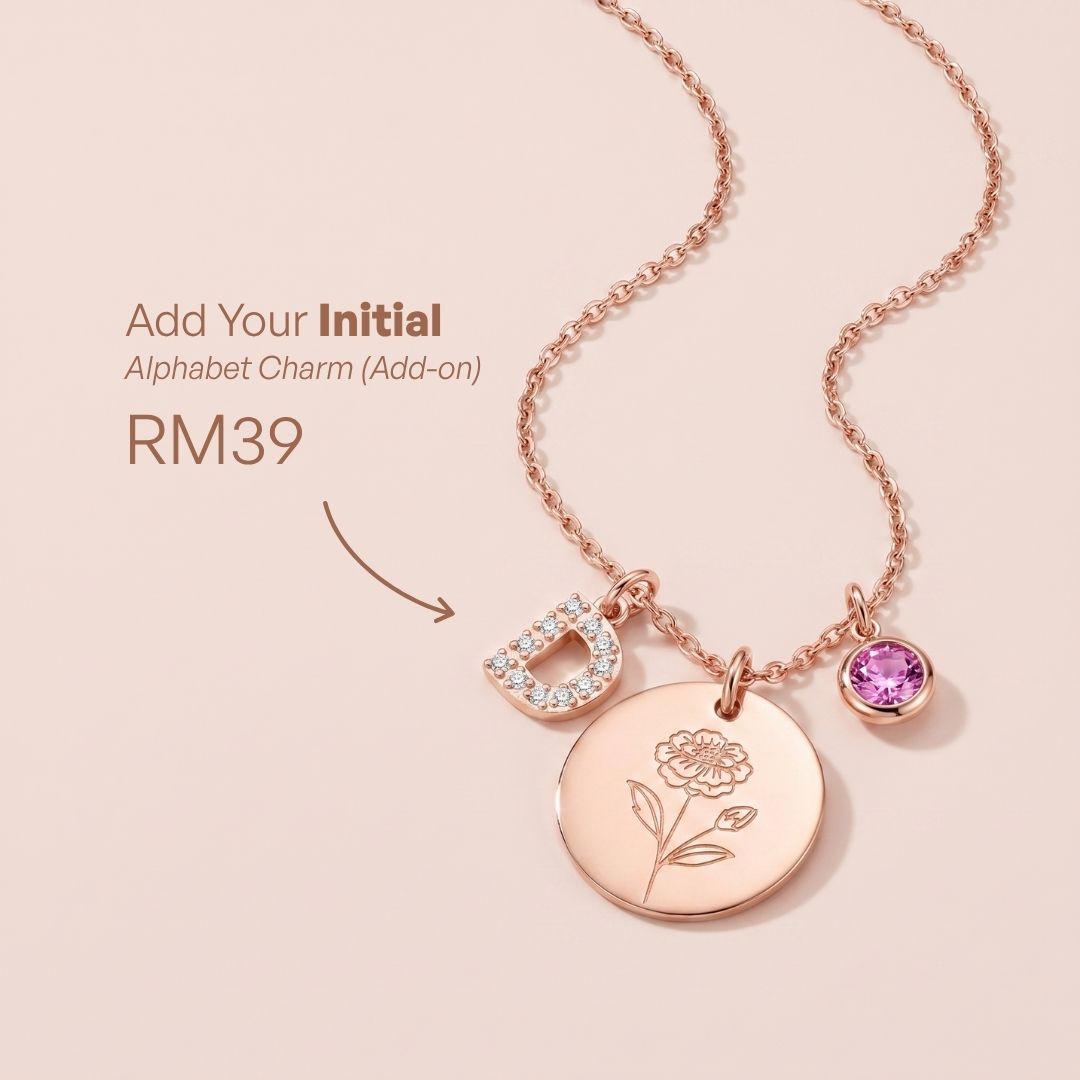 December Birth Flower with Birth Stone Engravable Pendant Chain Necklace