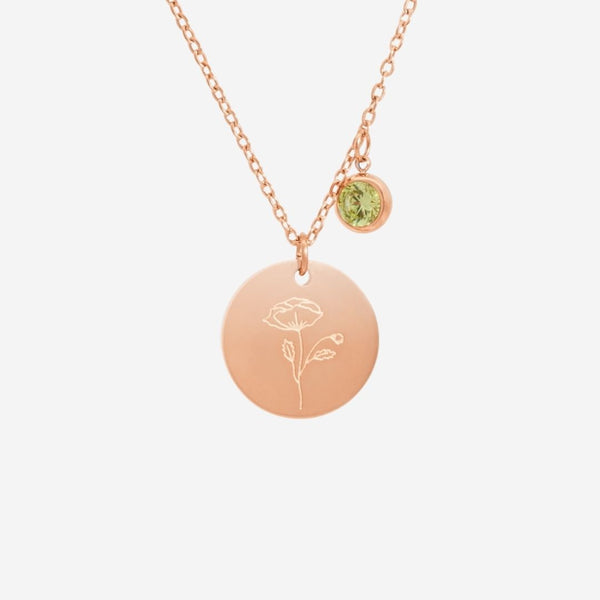 August Birth Flower & Stone Pendant Chain Necklace