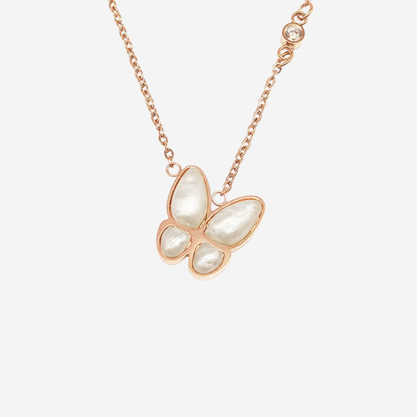 Caria 蝴蝶吊坠搭配珍珠母贝和 0.005 克拉钻石链项链