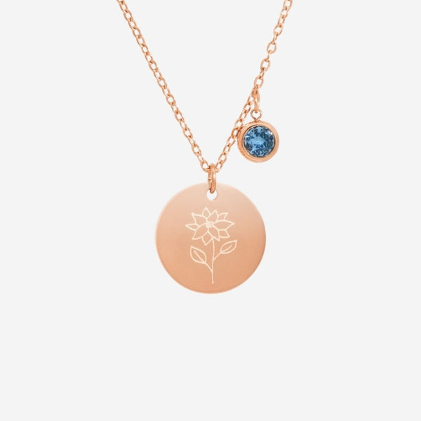 December Birth Flower & Stone Pendant Chain Necklace