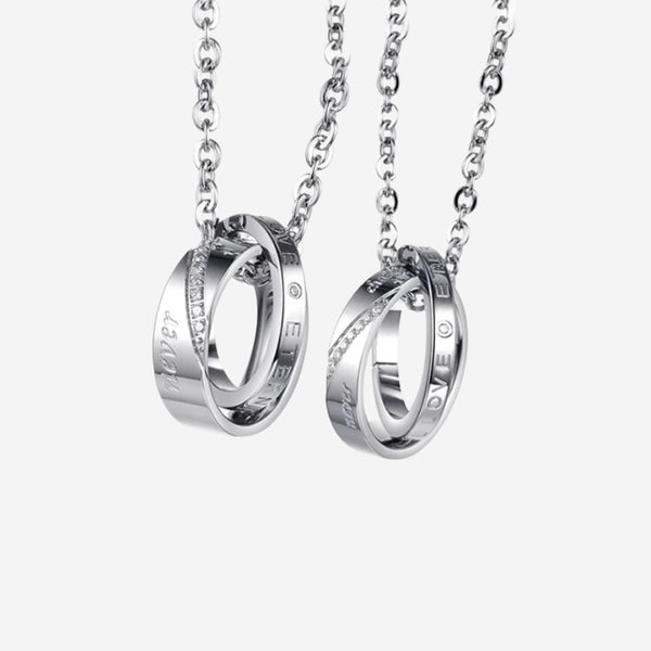 Never Change Interlocking Ring Pendant on Chain Necklace in Silver