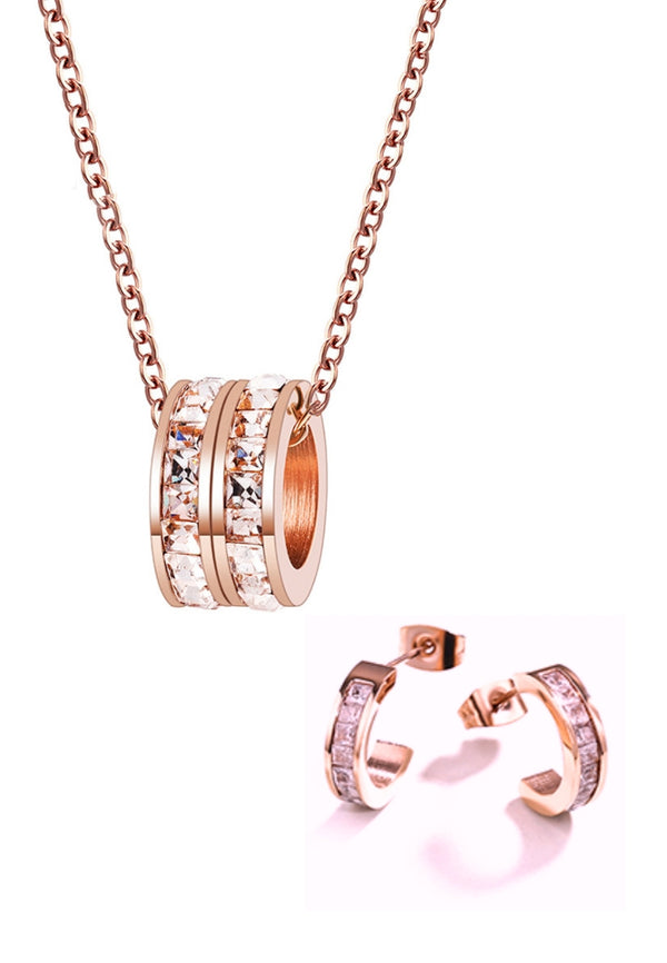 Eloise Zirconia Twin Rings Necklace with Baily White Earrings Set