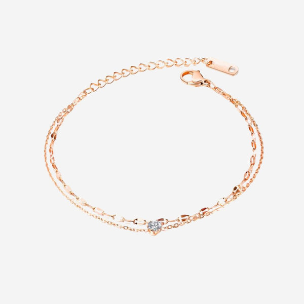 Elsie 立方氧化锆多层链手链上六爪单石吊坠