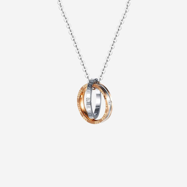 Forever Bond Interlocking Ring Pendant on Chain Necklace in Rose Gold and Silver