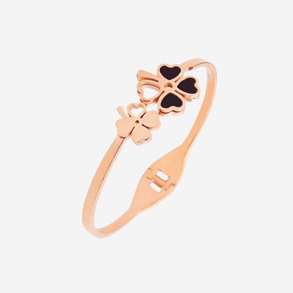 Liliane Clover Leaf Flower Cuff Bangle in Rose Gold