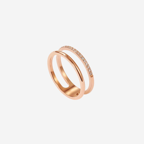 Lottie Cubic Zirconia Double Twin Band Ring in Rose Gold