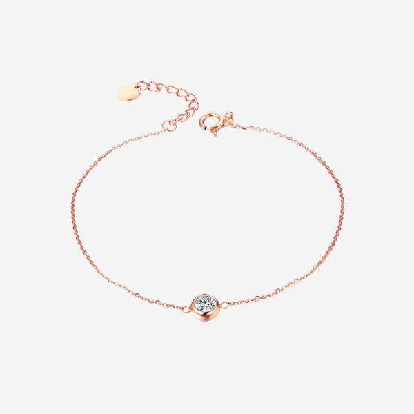 Lux 氧化锆圆形镶边单石吊坠玫瑰金手链