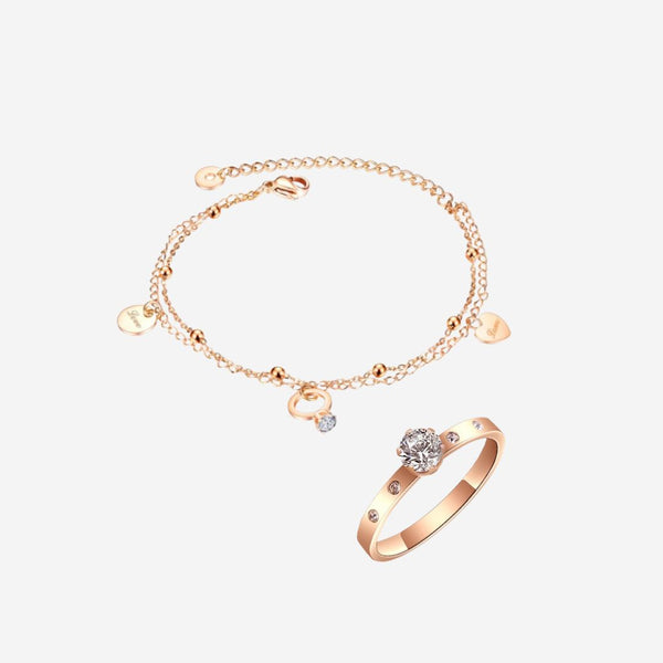 Marry Ring Bracelet with Arwen CZ Solitaire Single Band Ring Gift Bundle