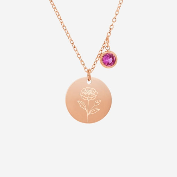 October Birth Flower & Stone Pendant Chain Necklace