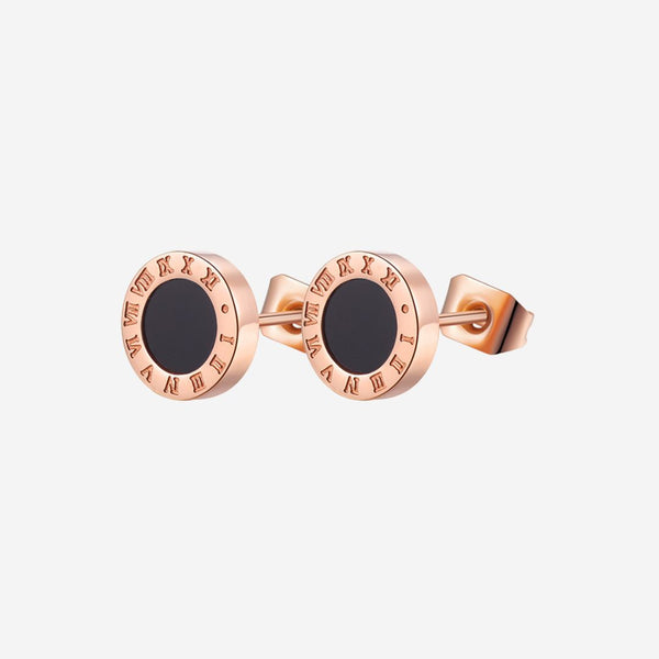 Orla with Round Roman Numeral Stud Earrings