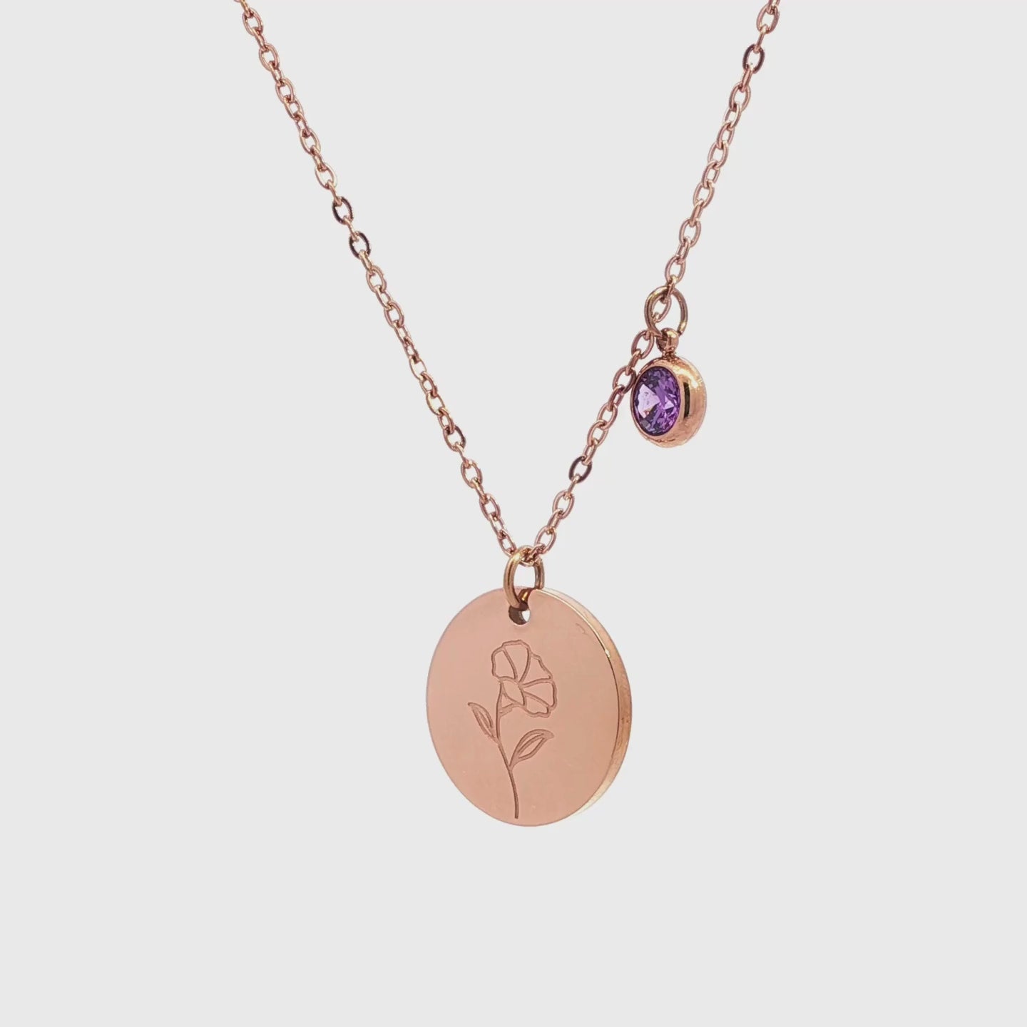 September Birth Flower with Birth Stone Engravable Pendant Chain Necklace