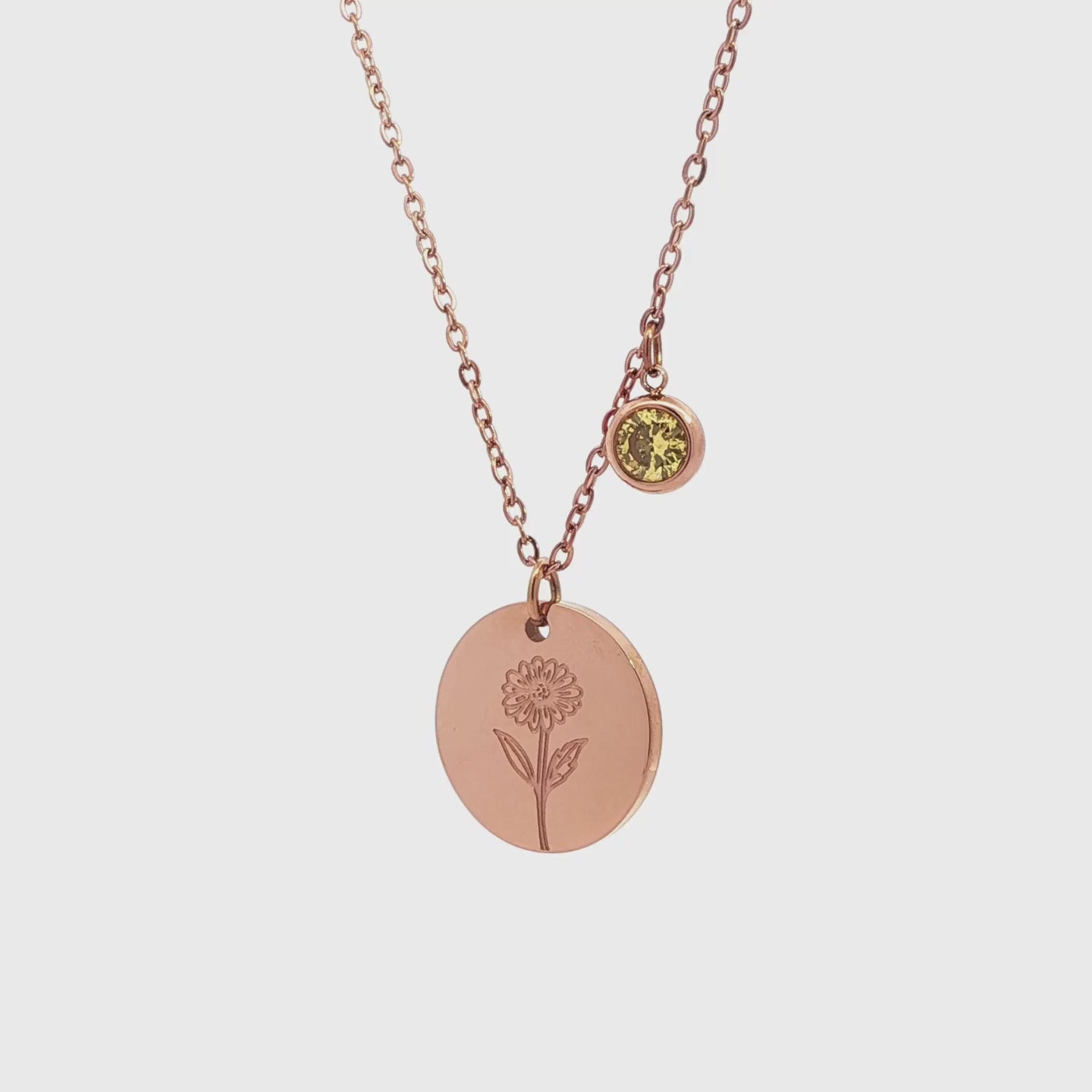 November Birth Flower with Birth Stone Engravable Pendant Chain Necklace
