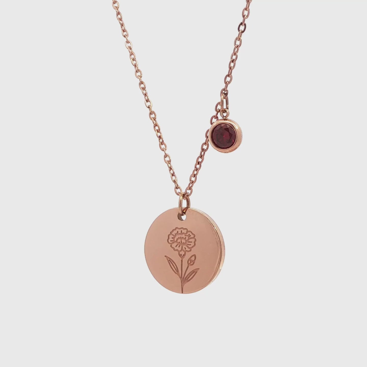 January Birth Flower with Birth Stone Engravable Pendant Chain Necklace