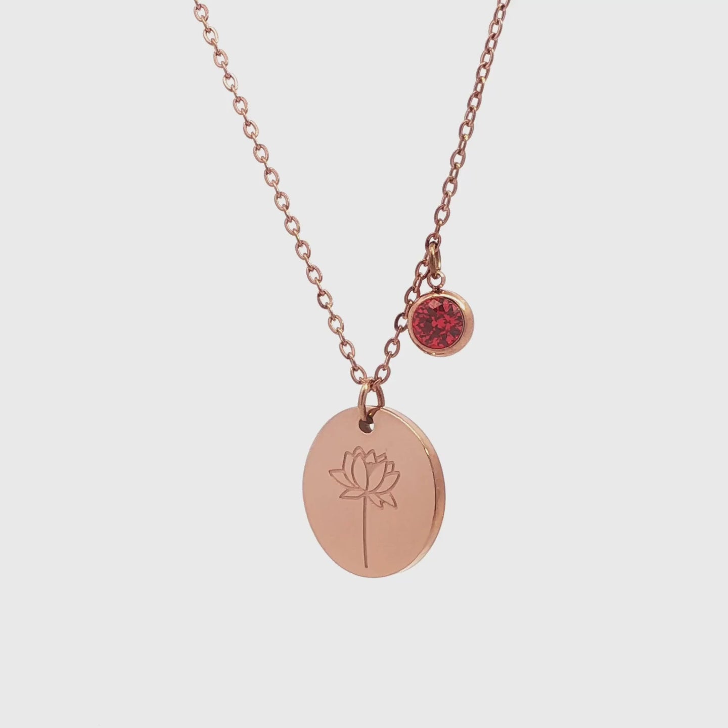 July Birth Flower with Birth Stone Engravable Pendant Chain Necklace