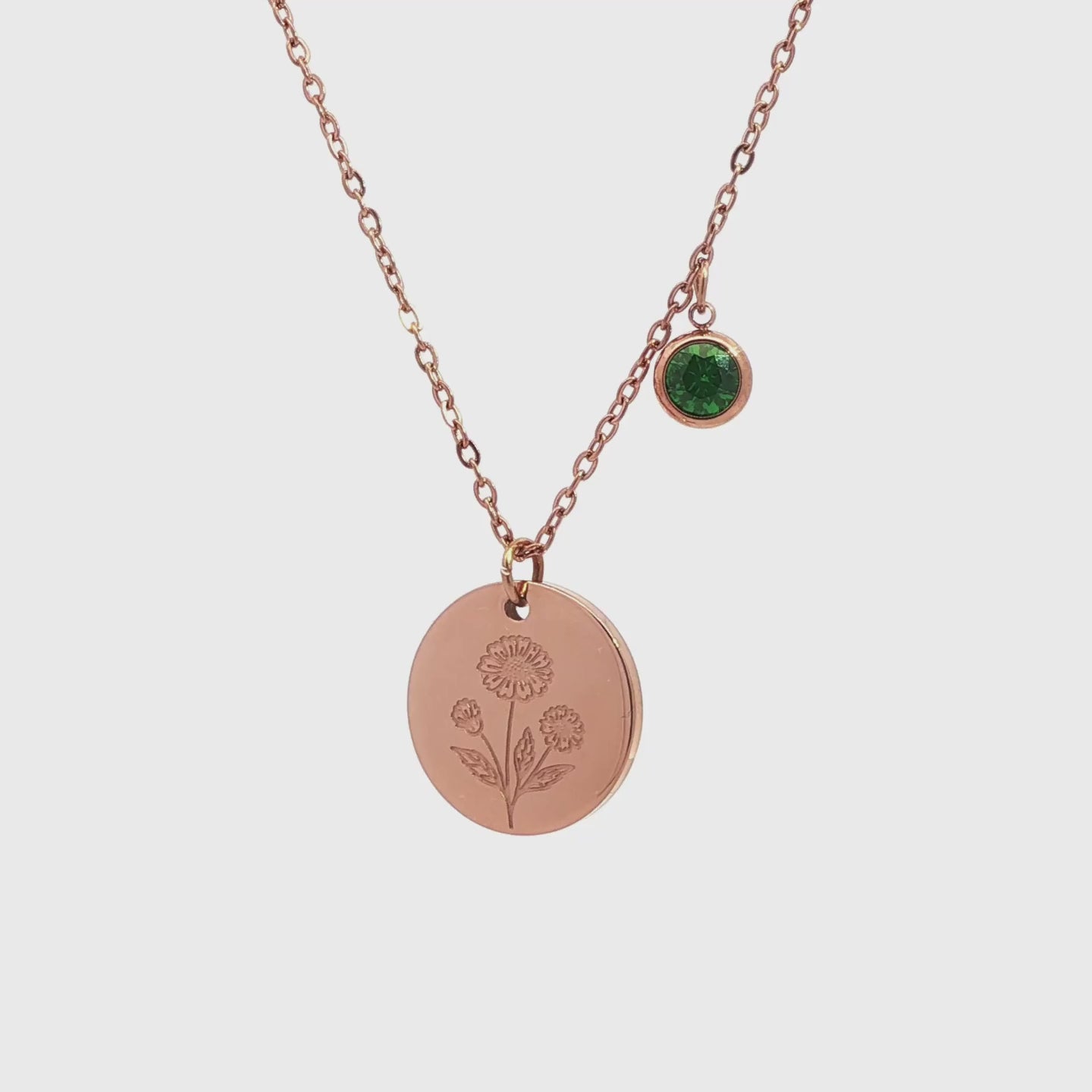 May Birth Flower with Birth Stone Engravable Pendant Chain Necklace