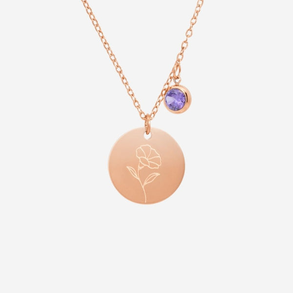 September Birth Flower & Stone Pendant Chain Necklace