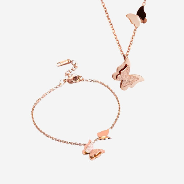 亚历山德拉皇后蝴蝶玫瑰金项链与手链套装