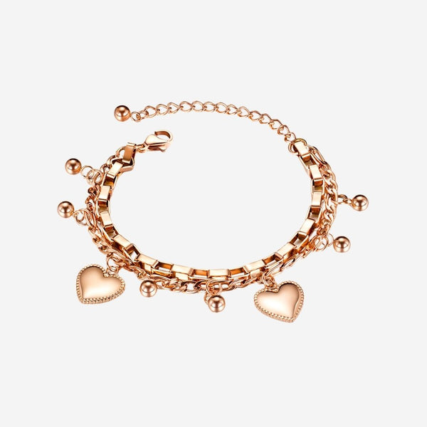 Wisteria Heart Charm Multi-layer Chain Bracelet