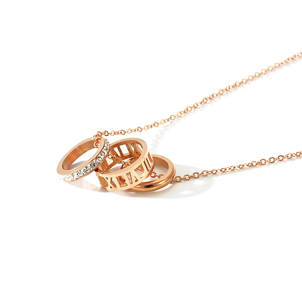Faith Tri-Rings Roman Numeral Classic Necklace - Celovis Jewelry